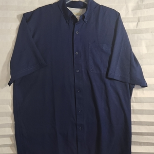 𝅺Ocean Coast L Navy Blue Button Up Vented‎ Short Sleeve Outdoors Shirt Vented